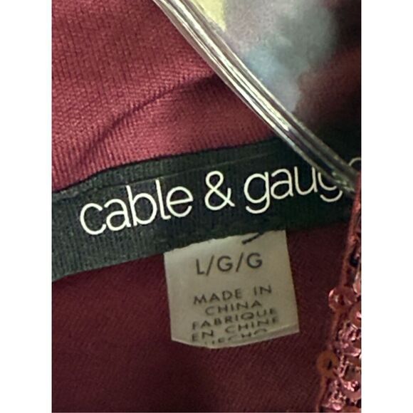 Cable and gauge Merlot rose gold sequin mock neck blouse size large  - Picture 6 of 10